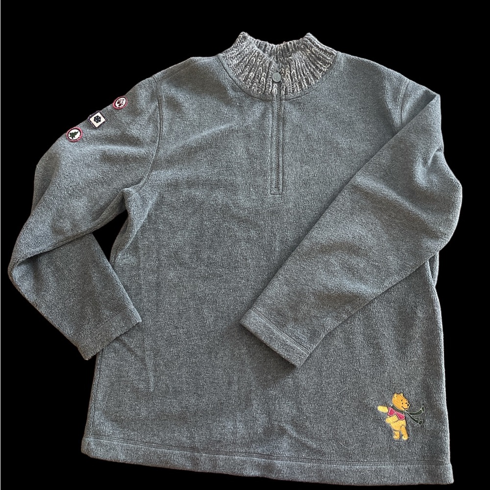 Disney Store Winnie the Pooh 1/4 Zip Pullover Fleece Sweater Gray Women's Large